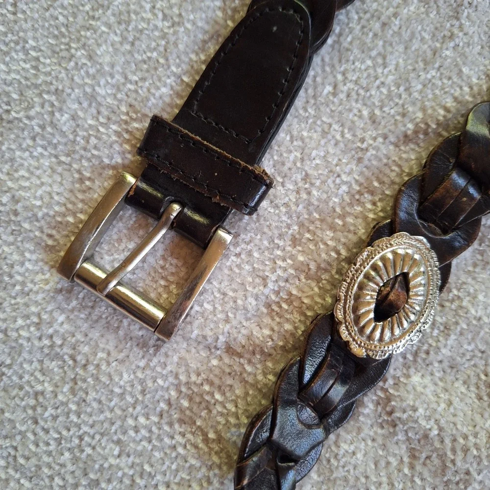 Vintage Braided Leather Concho Belt Southwestern Cowgirl Brass India Capezio